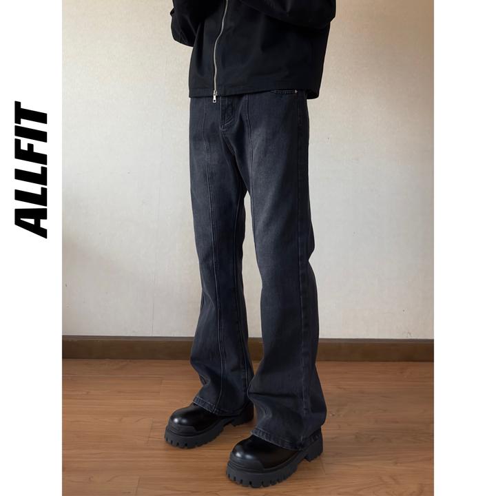 SUITEDALL水洗黑微喇叭牛仔裤美式高街vibe做旧517显瘦百搭长裤子