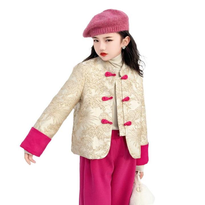 女童套装秋冬装2024新款大童中国风羽绒服儿童冬季中式拜年服潮