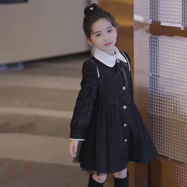 女童小香风连衣裙2024秋冬新款儿童洋气公主裙子女孩生日礼服长袖