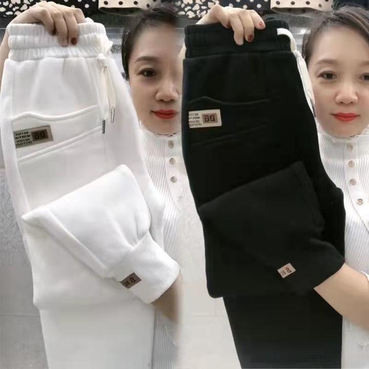 加绒加厚秋冬新款运动休闲保暖女卫裤宽松显瘦时尚洋气百搭哈伦裤