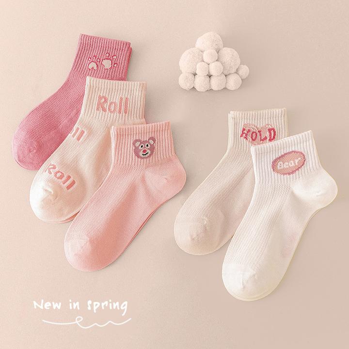 女童袜子夏季薄款网眼透气学生短袜春秋纯色防臭女宝女孩公主袜