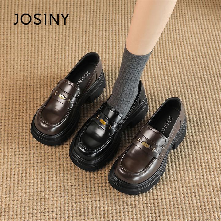 卓诗尼黑色乐福鞋女2025新款秋冬英伦风厚底时尚百搭一脚蹬小皮鞋