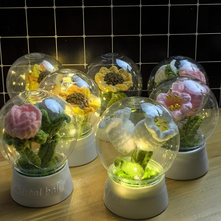 毛线钩织小夜灯创意盆栽向日葵铃兰玫瑰花束摆件成品永生花送礼物