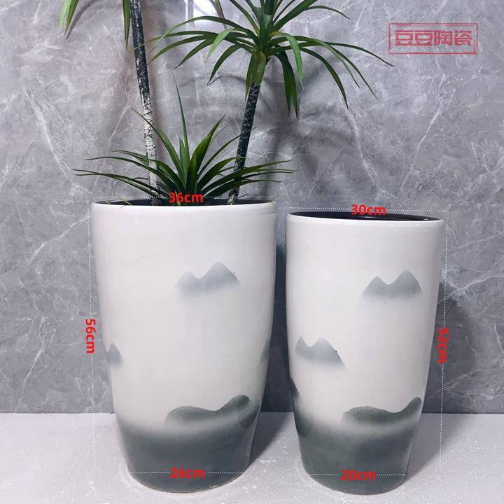 微瑕陶瓷花盆圆筒百合竹发财树特大号简约透气落地颜值特价大花盆