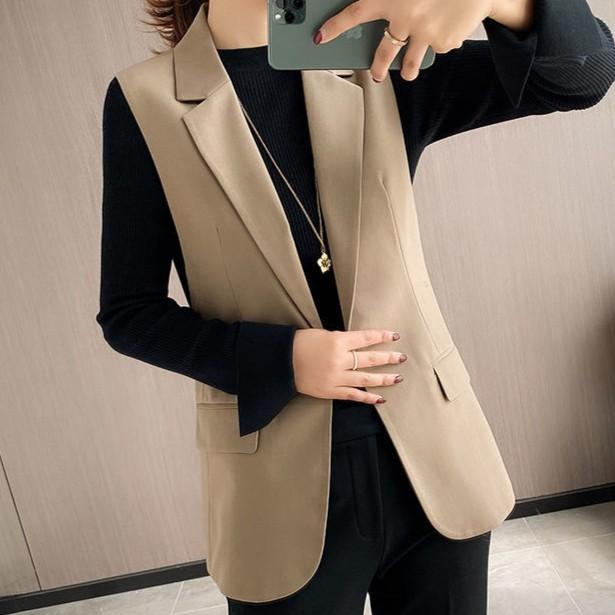 女马甲新款外搭潮韩版西装领设计感大众春秋无袖坎肩宽松西服马甲