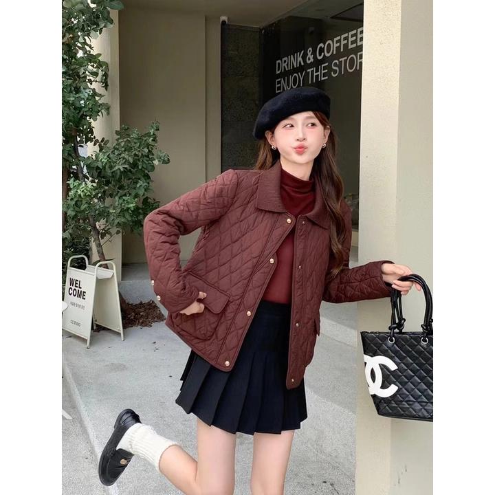 [现货】时尚小香风轻薄棉服女短款2024新款休闲百搭显瘦棉衣外套