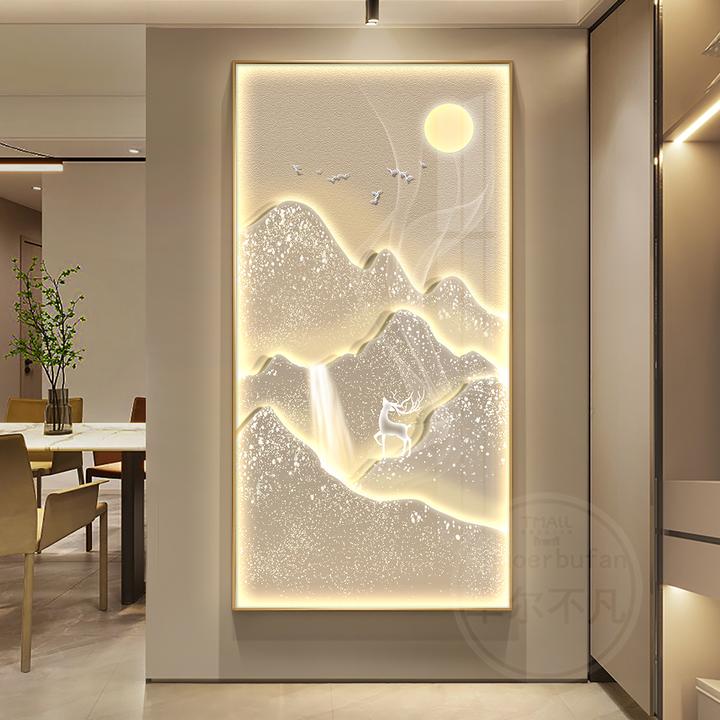 入户玄关装饰画流水生财山水画走廊过道挂画现代轻奢高级感壁灯画