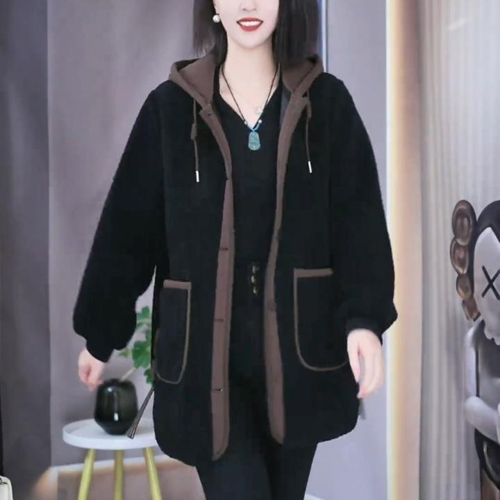 高级时尚北极颗粒绒2024冬季新款加厚连帽大码韩版宽松洋气外套女