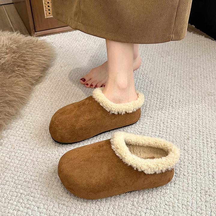厚底内增高小个子包头半拖鞋女外穿2024秋冬新款勃肯鞋毛毛棉拖鞋