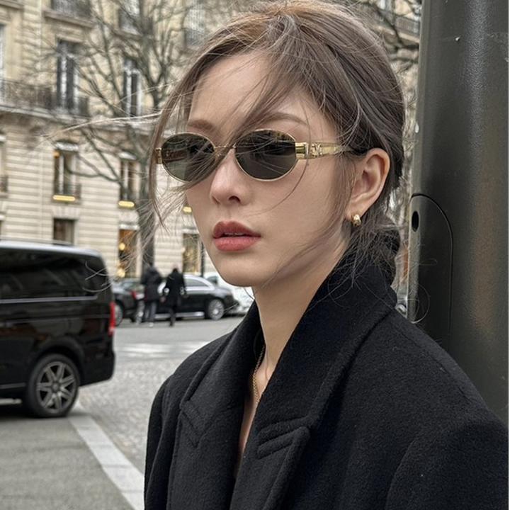 墨镜女款2025新款小脸高级感防紫外复古金属椭圆防晒近视太阳眼镜