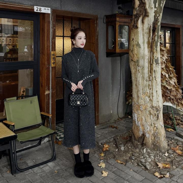 【琉璃星海】设计师款时尚气质显瘦亮片毛针织衫