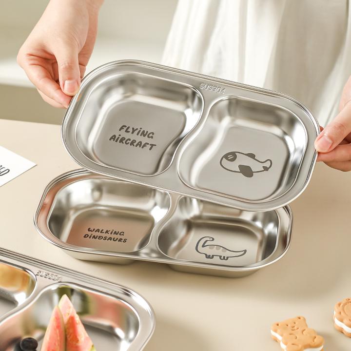 川岛屋儿童餐盘304不锈钢宝宝分餐盘家用吃饭分格菜盘辅食水果盘