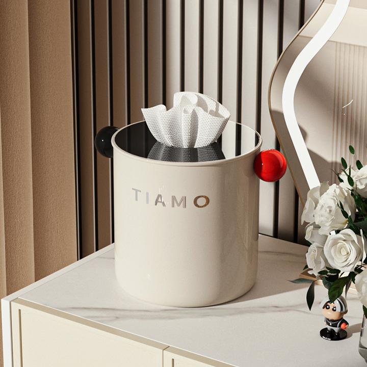 奶油系手提抽纸盒卷纸桌面纸巾盒家用简约高颜值纸盒圆形轻奢圆筒