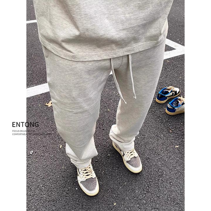 Entong美式潮牌灰色直筒卫裤男春秋百搭宽松垂感休闲运动长裤子男