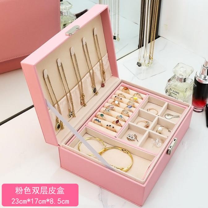 新款2024双层耳环奢华收纳盒爆款正品手饰品带锁精致皮质首饰盒