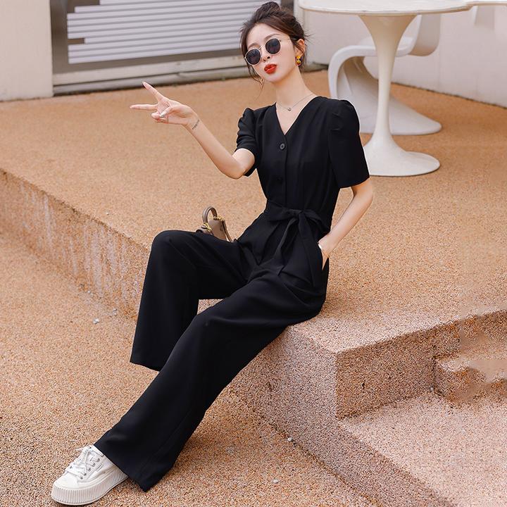 夏季薄款阔腿连体裤套装连体衣时尚女款爆款2025新款春夏收腰显瘦