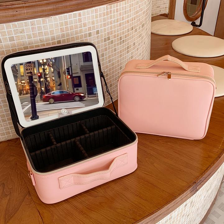 OBOX带灯化妆收纳箱智能LED灯带镜手提便携大容量化妆包时尚简约