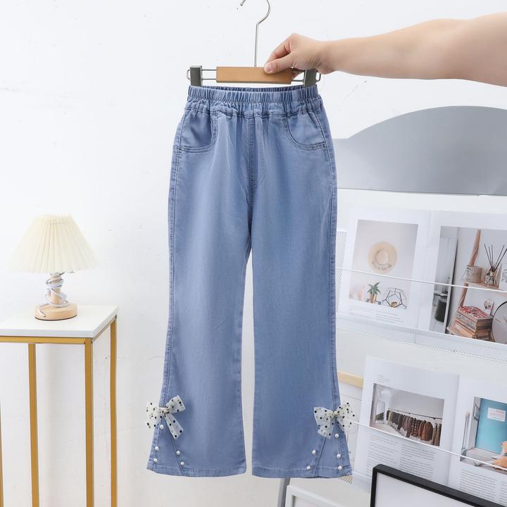 女童牛仔裤夏季薄款中大童九分裤时尚洋气休闲宽松喇叭裤儿童裤子