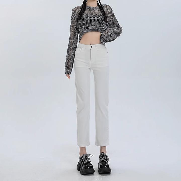 白色直筒牛仔裤女百搭2025新款高腰显瘦百搭小个子九分烟管裤子女