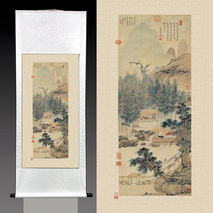 明·沈贞《竹炉山房图》客厅茶室沙发背景墙装饰挂画名画复刻精裱