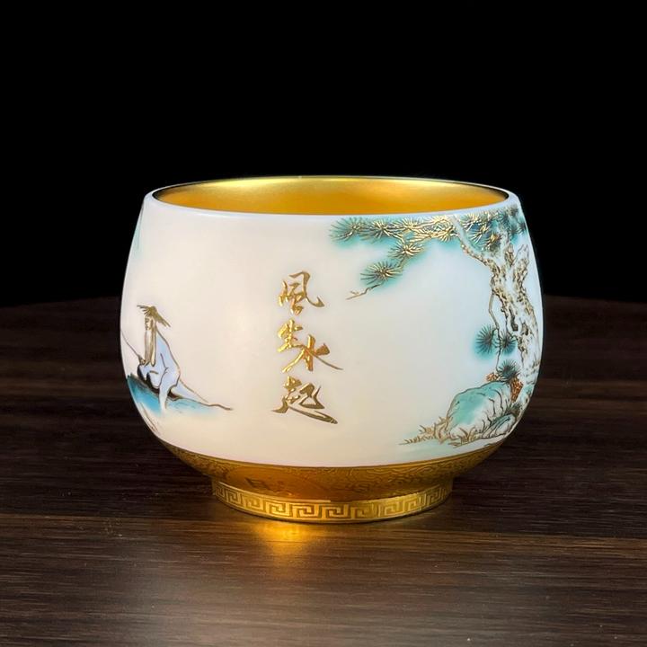 轻奢鎏金风生水起个人专用主人杯羊脂玉瓷正品纯手工主人杯单杯