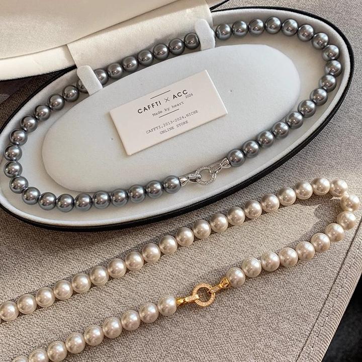 合金项链 施家真多麻银灰色仿珍珠项链女秋冬高端长款毛衣链颈链