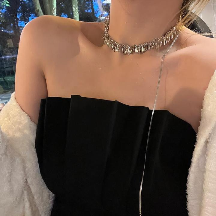 钛钢项链 多种戴法~ins麦穗亮片可抽拉项链轻奢高级感锁骨毛衣链