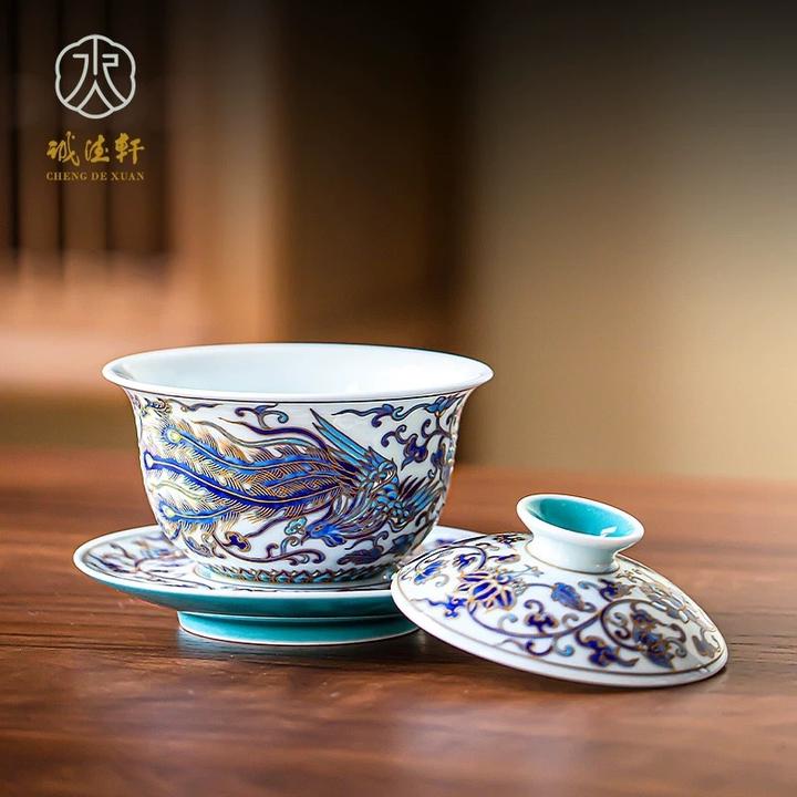 诚德轩丨清澜斗彩凤舞福至盖碗150景德镇纯手工手绘茶杯茶具礼盒