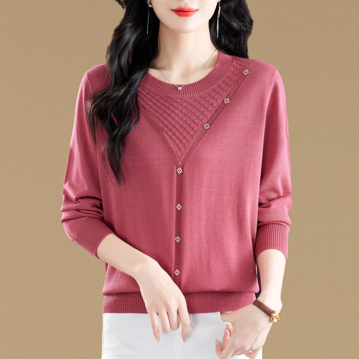 妈妈春秋装长袖针织上衣中年女薄款洋气毛衣40岁50中老年打底小衫