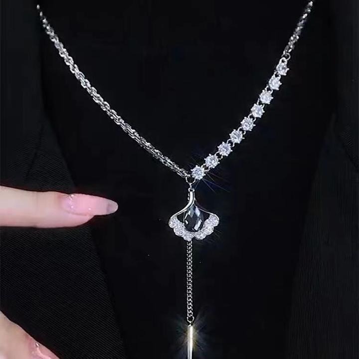 合金项链 铜合金项链 女士秋冬饰品时尚百搭银杏叶毛衣链锆石项链