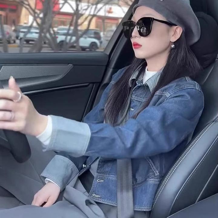 复古港风撞色拼接牛仔外套女春秋宽松高级感小个子短款夹克上衣潮