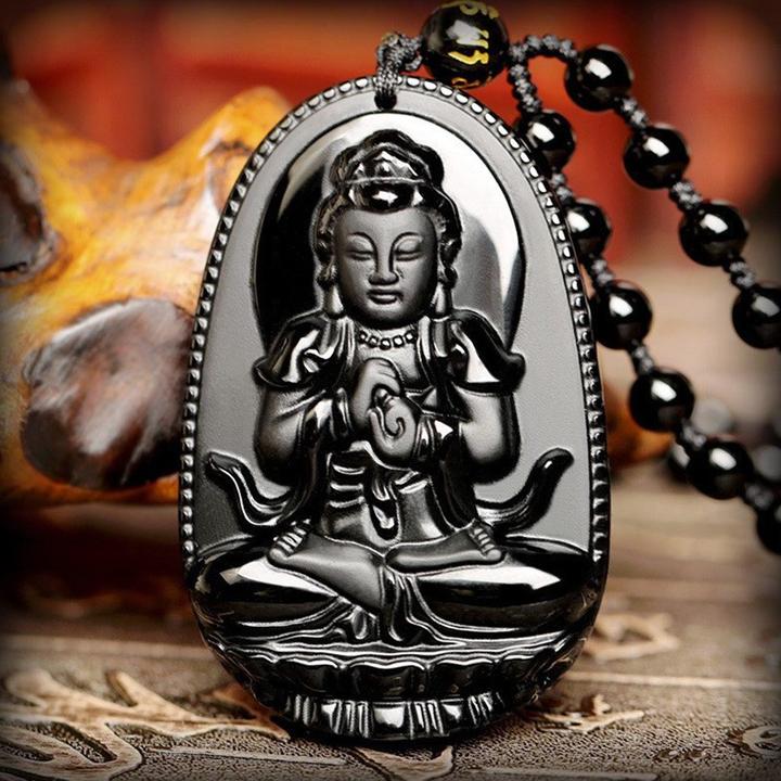 黑曜石本命佛吊坠十二生肖虚空藏普贤文殊菩萨本命年观音项链男女