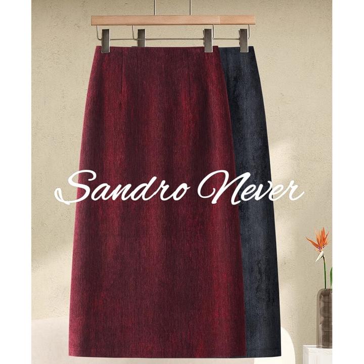 高级感安可拉红色丝绒半身裙女2025年早秋季新款直筒包臀开叉裙子