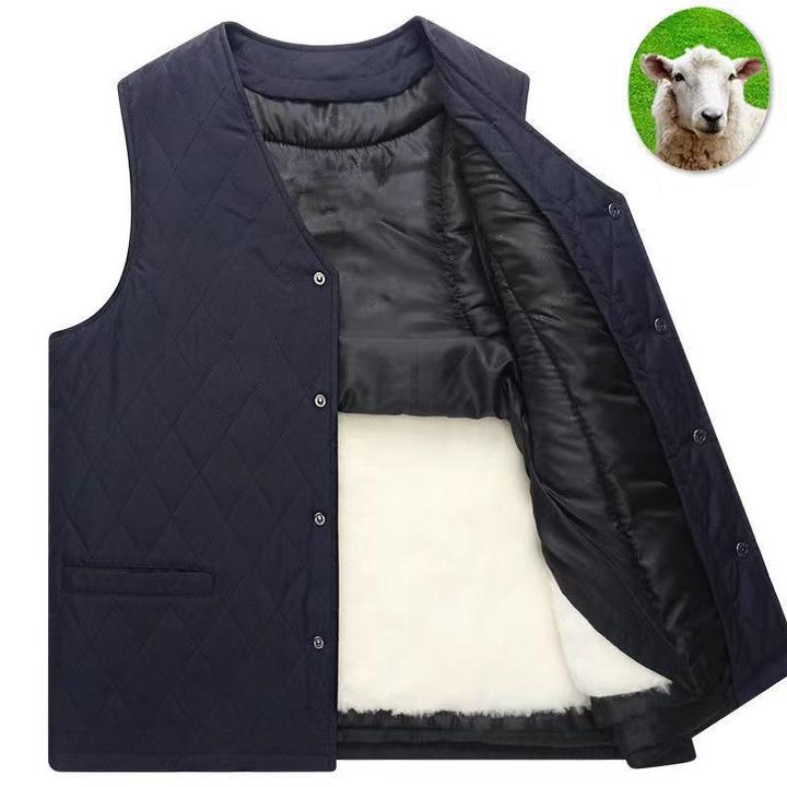 男士皮毛一体加厚加绒马甲男款时尚休闲保暖秋冬百搭经典菱形格