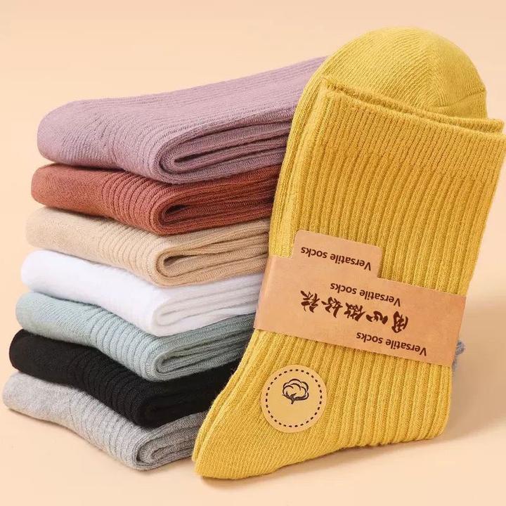 袜子女中筒袜春秋款吸汗防臭松口袜子纯色秋冬男女同款白色精梳棉