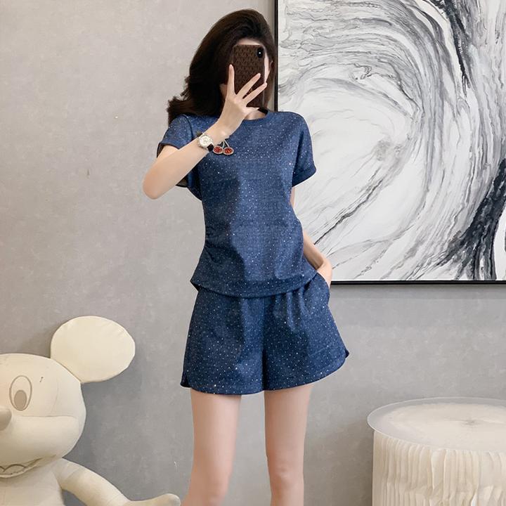 薏丝妮女夏季新款小香风时尚减龄洋气显瘦短袖上衣阔腿短裤两件套