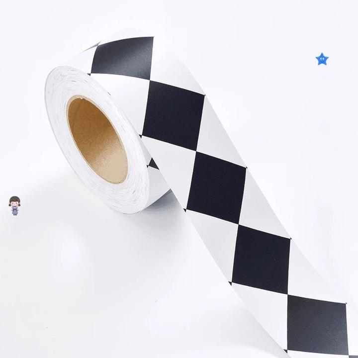 黑白菱形格腰线贴纸防水自粘卫生间腰线瓷砖装饰墙贴踢脚线即时贴