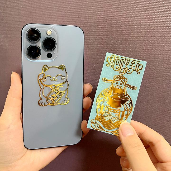 创意金属手机贴纸财神关公手机饰品个性字帖手机壳DIY礼物招财猫