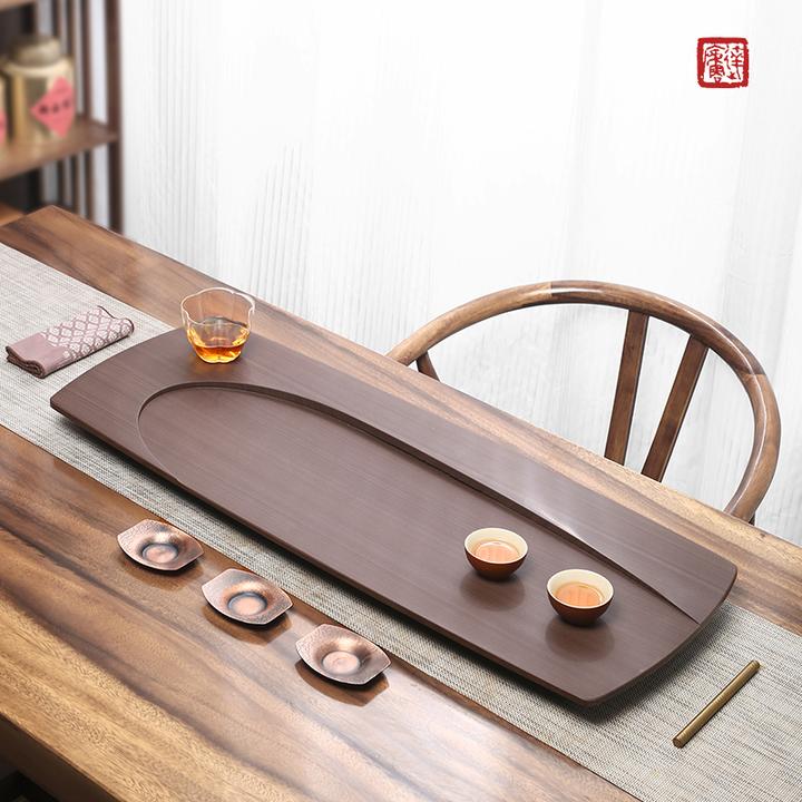 紫檀石茶盘茶托盘家用高档整块石头茶台排水简约石茶盘手工