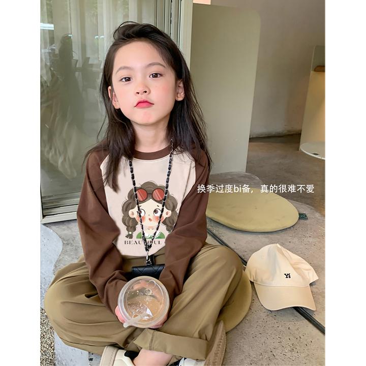 巴拉扣扣女童小女孩长袖T恤2025春秋新款洋气儿童圆领上衣印花纯