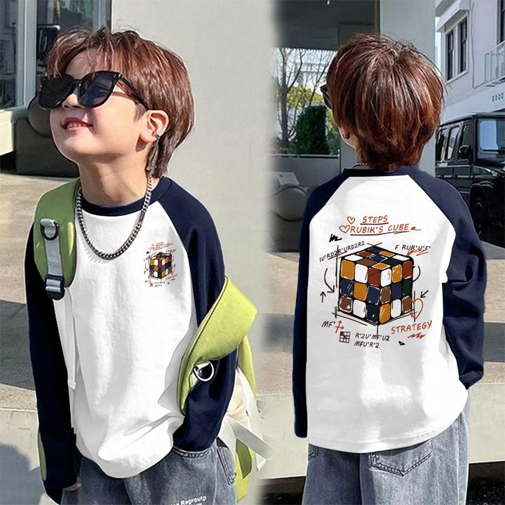 巴拉扣扣男童插肩长袖t恤春秋季新款儿童宽松帅气炸街打底衫潮流