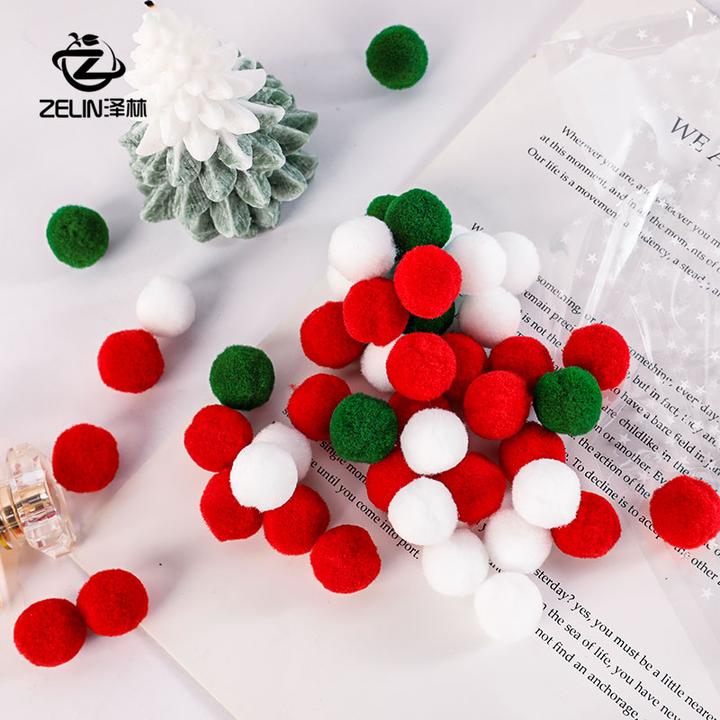 泽林新品圣诞节花束装饰毛球迷你小号毛毡球红绿色毛绒挂件含材料