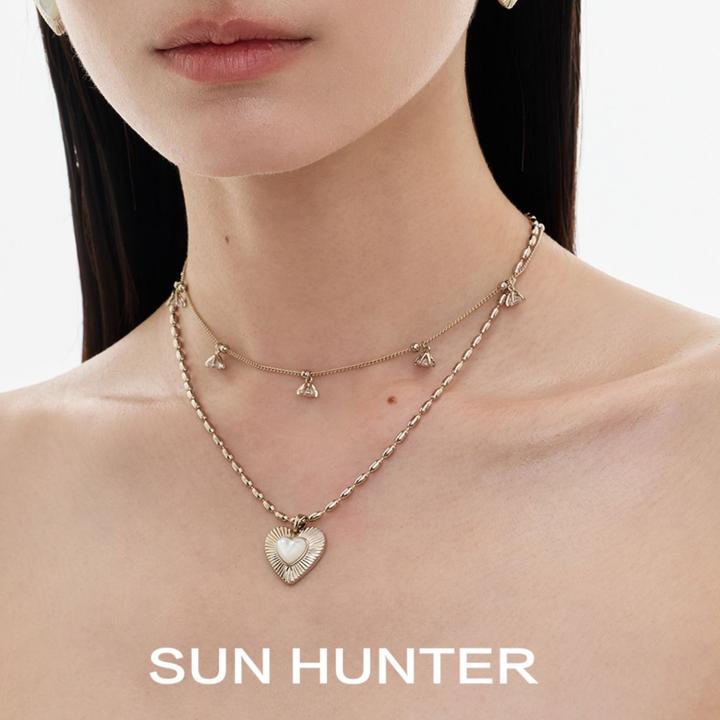 铜合金项链 三横SUN HUNTER原创心形双层项链小众轻奢项链美拉德