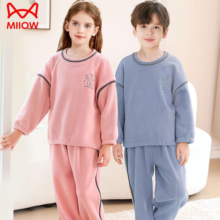 MiiOW/猫人男童摇粒绒睡衣冬款加厚加绒大童秋冬季儿童家居服套装