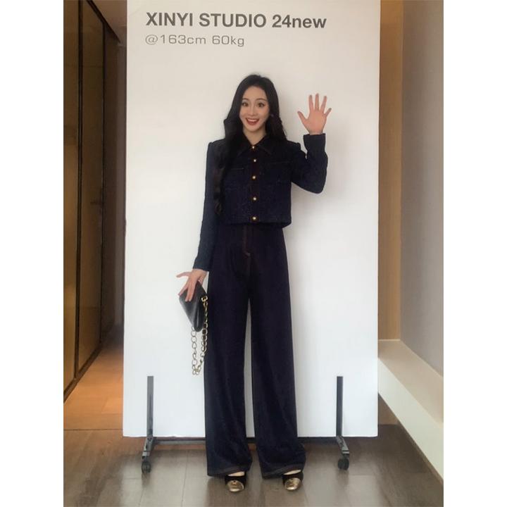 XINYI【蓝调香颂】秋冬亮丝羽绒外套+长裤显瘦气质套装X624A18712