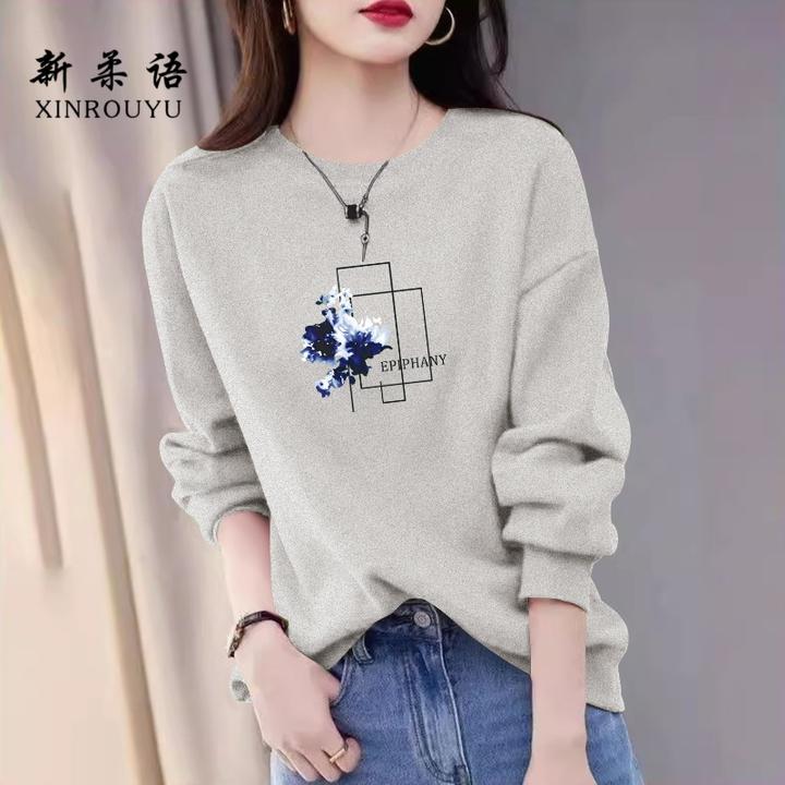 2025年爆款女装百搭宽松卫衣秋季新款百搭气质圆领卫衣长袖上衣女