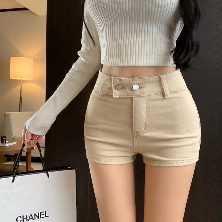 秋冬纯色高腰辣妹丰胯牛仔裤短裤子女装百搭设计感紧身显瘦直筒裤