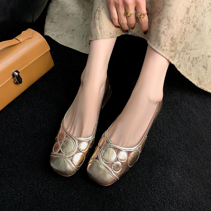 3CM，羊皮女单鞋舒适时尚休闲鞋夏季真皮通勤鞋复银色方头真皮单鞋