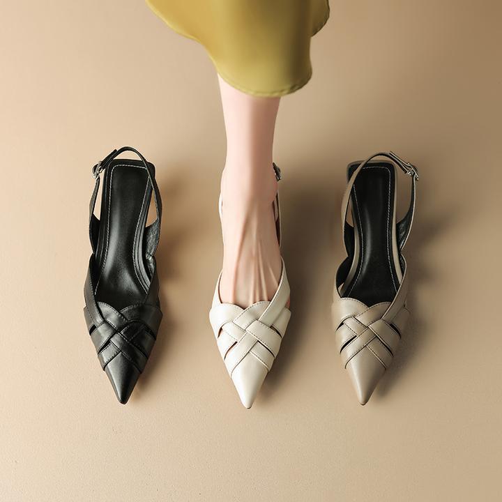 4CM，牛皮浅口气质高跟鞋夏季时尚百搭细跟休闲鞋尖牛皮细跟女单鞋