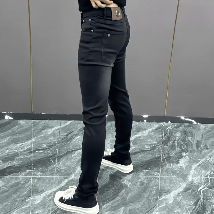 秋冬款轻奢黑色牛仔裤男欧货长裤时尚高档男士修身百搭上班休闲裤